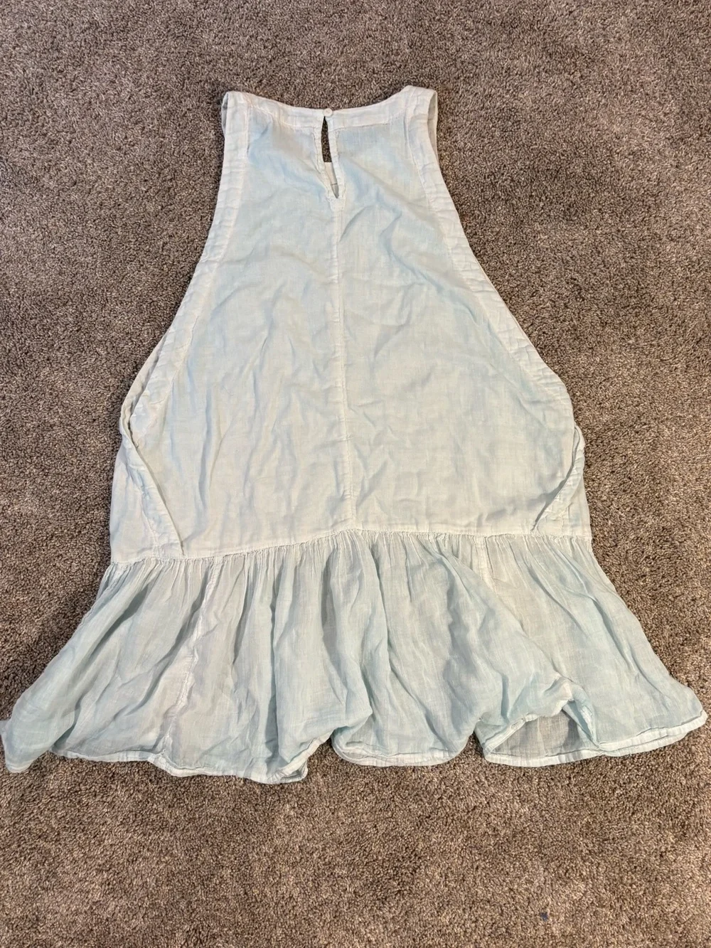 Free People Light Blue Linen Sleeveless Round Neck Mini Dress Ruffle Hem Medium